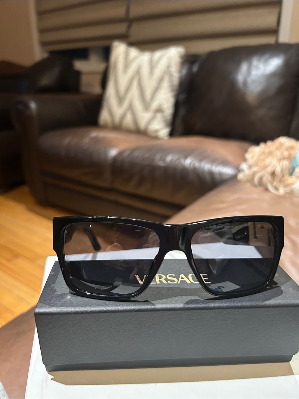 Versace Black Oversized Rectangular Sunglasses
